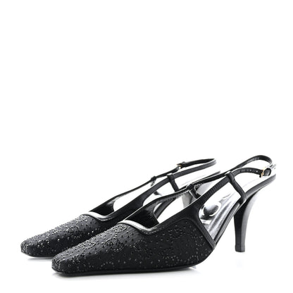 Gucci Moire Fabric Malaga Kid Crystal GG Monogram Square G 75mm Slingback Pumps 36 Black 3 of 10
