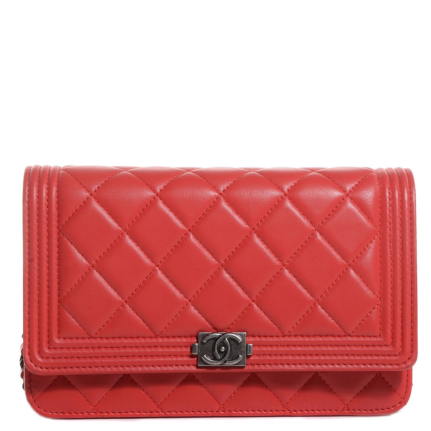 Lambskin Boy Wallet On Chain WOC Red