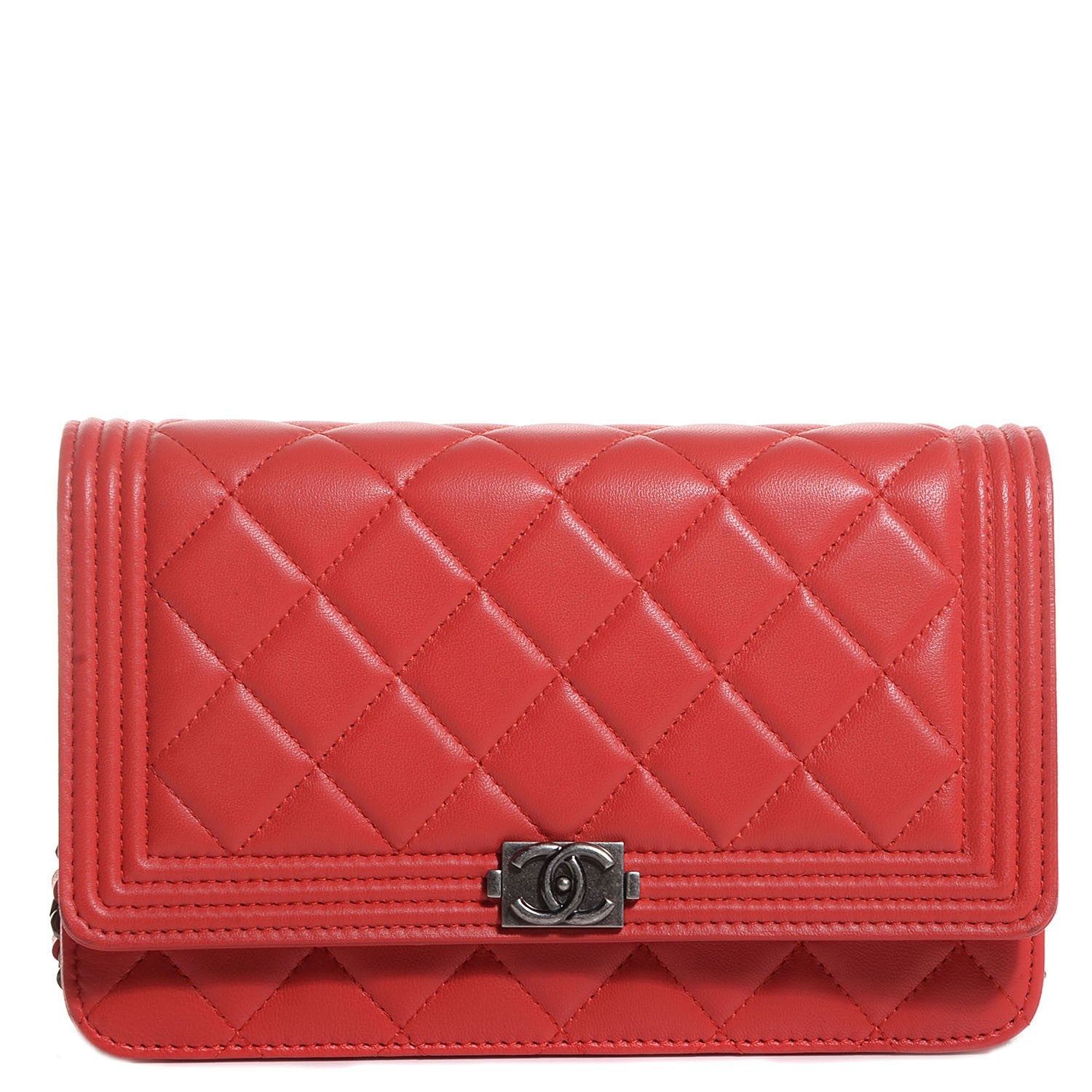 Chanel Lambskin Boy Wallet On Chain WOC Red 1 of 9