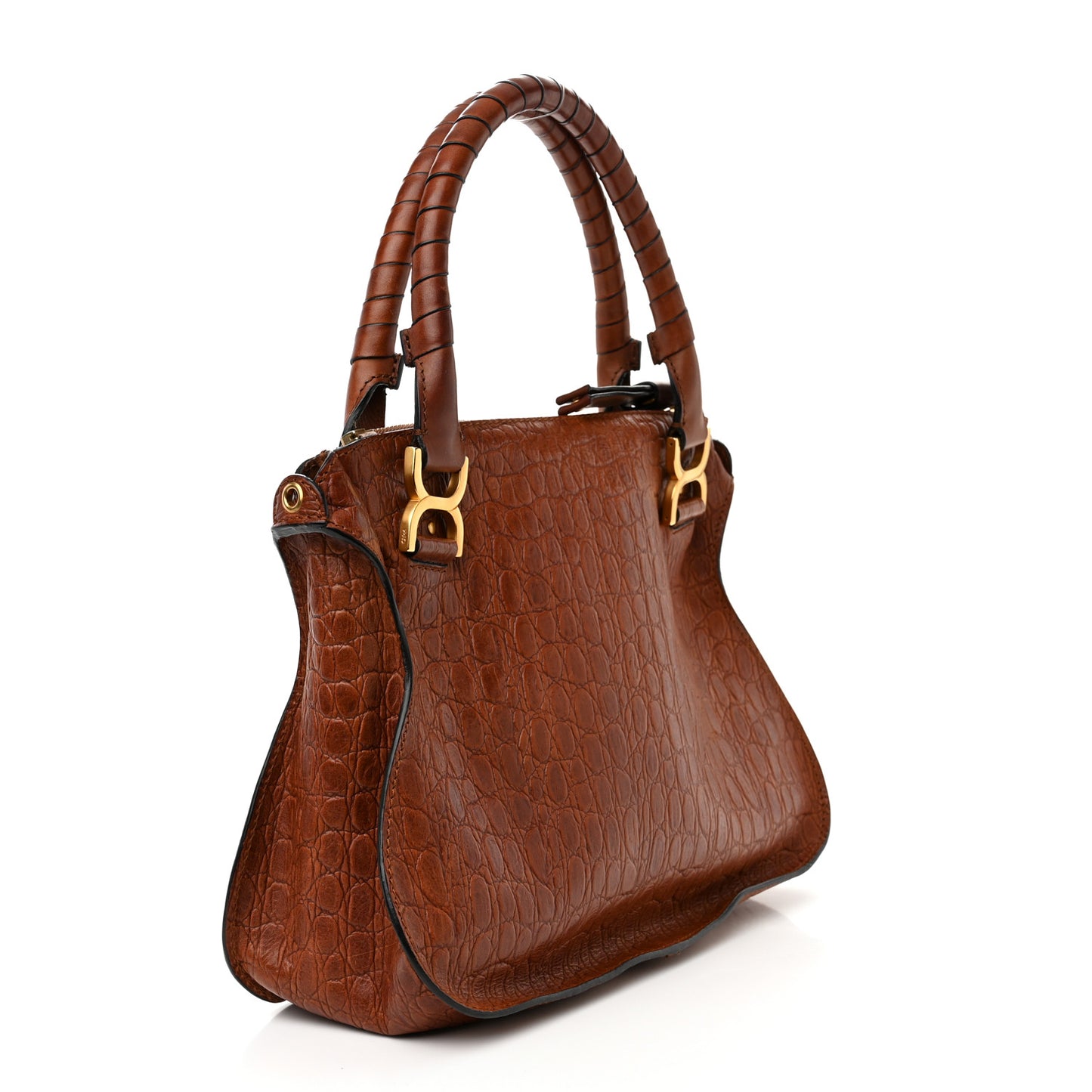 Calfskin Crocodile Embossed Medium Marcie Satchel Mahogany