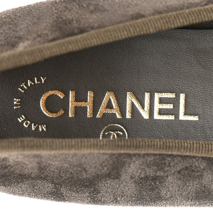 Chanel Suede Cap Toe CC Ballerina Flats 41 Grey Green 8 of 9