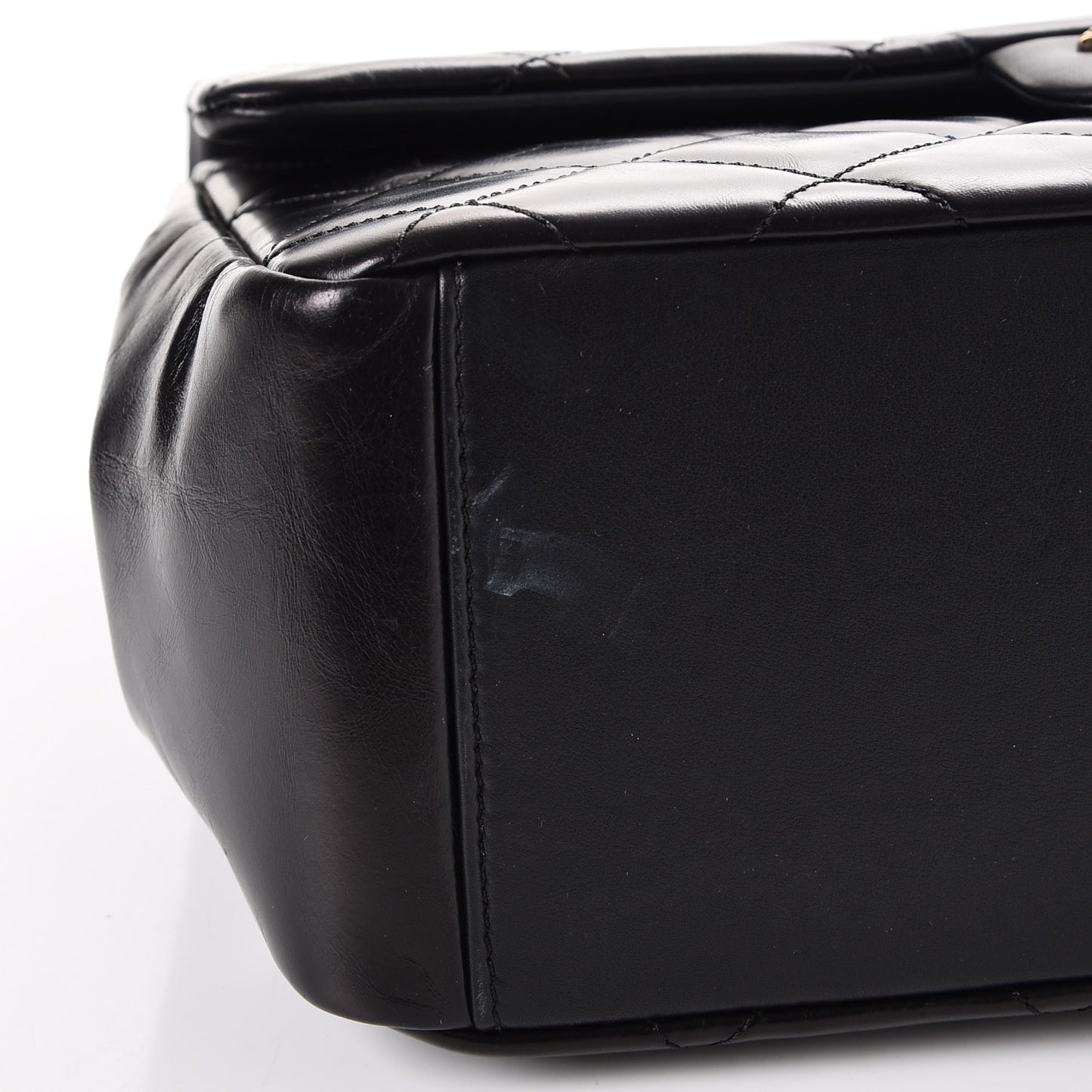 Calfskin Quilted Large Gold Bar Top Handle Flap Black