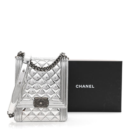 Chanel Metallic Goatskin Quilted North South Boy Flap Silver 17 of 17