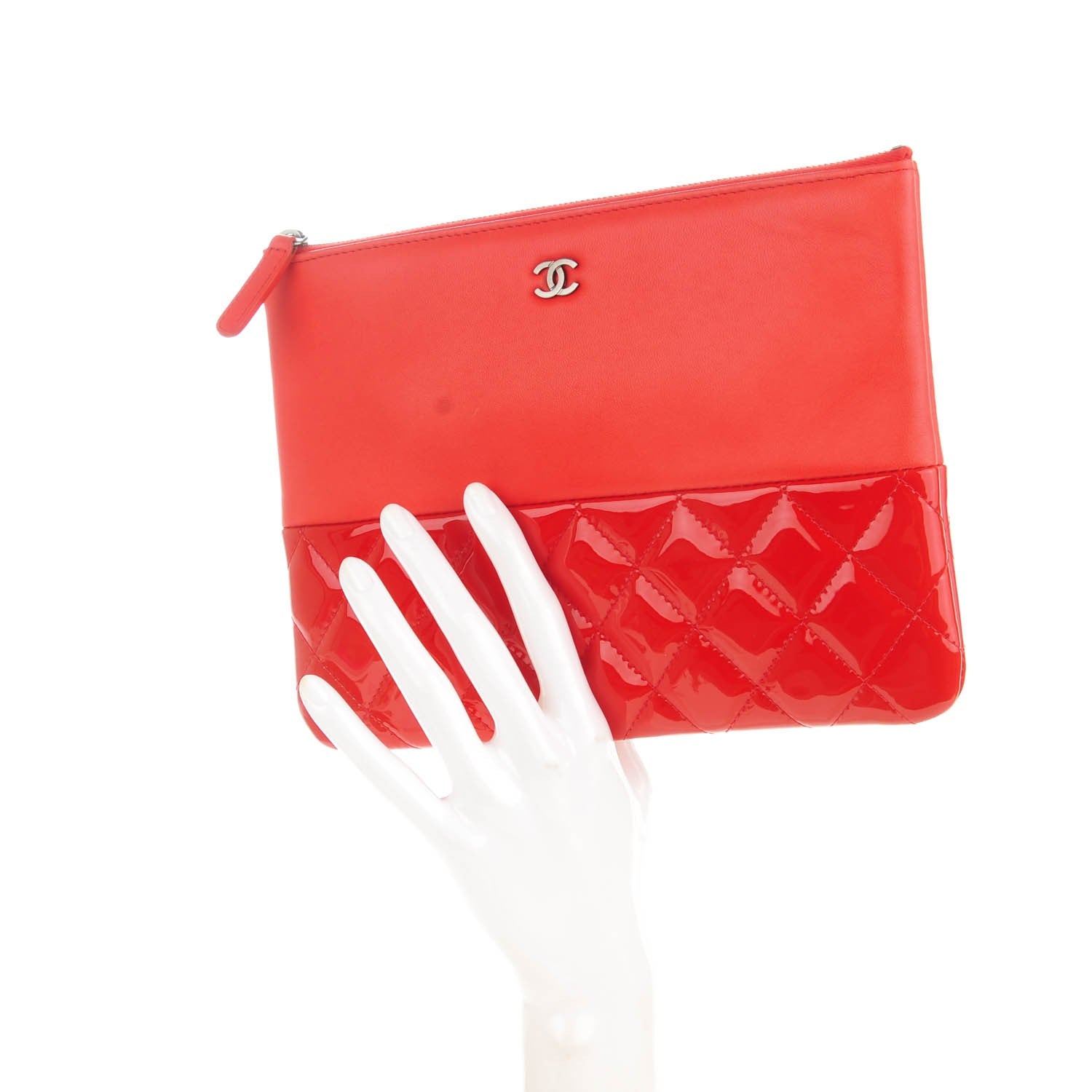 Chanel Lambskin Patent Quilted Medium Cosmetic Case Red 2 of 7