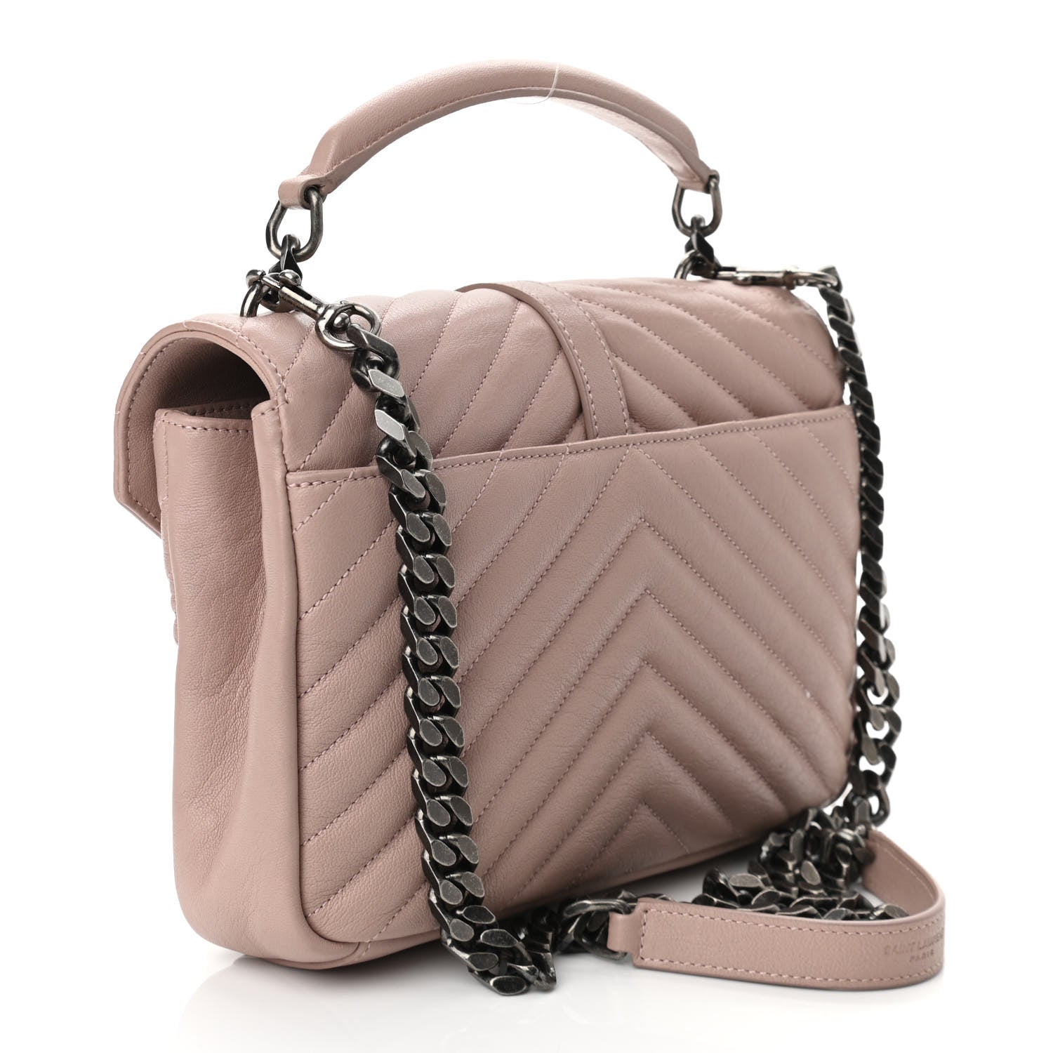 Saint Laurent Sheepskin Matelasse Chevron Monogram Medium College Bag Rose Poudre 3 of 10