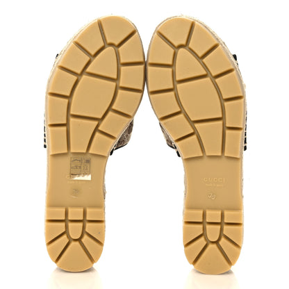 Gucci Monogram Matelasse Diagonal GG Marmont Platform Espadrille Slide Sandals 36 Beige Ebony Black 5 of 9