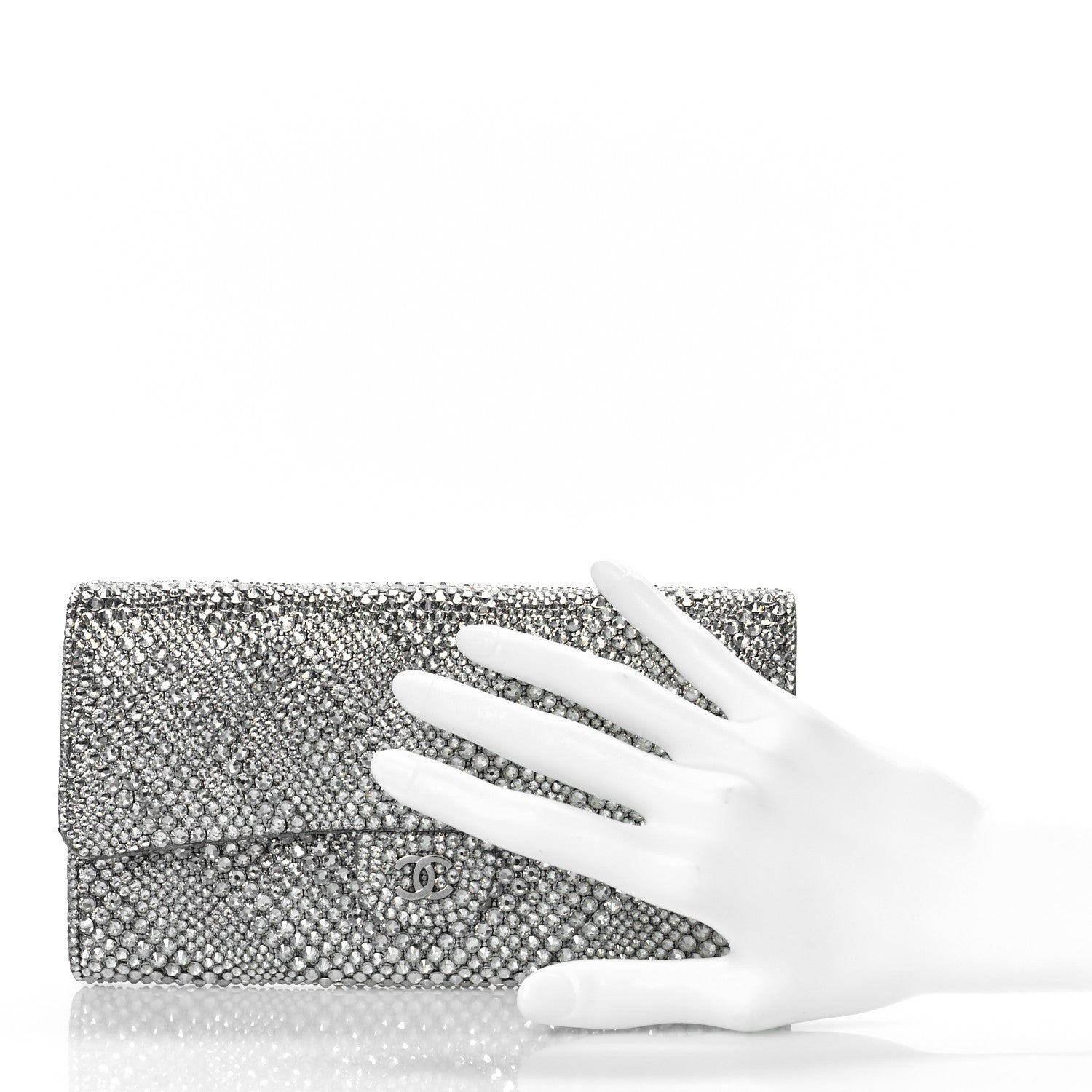 Chanel Crystal Quilted CC Large Gusset Flap Wallet Silver 2 of 10