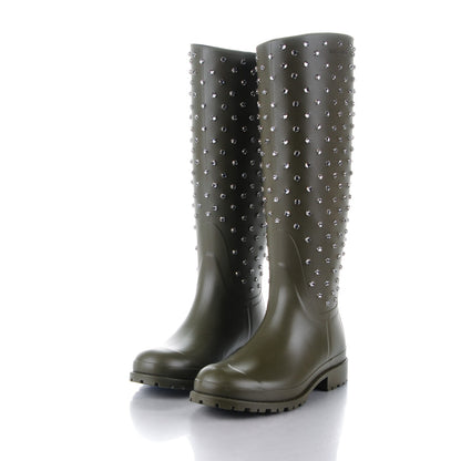 Saint Laurent Rubber Studded Festival Rain Boots 40 New Kaki Fonce 3 of 6