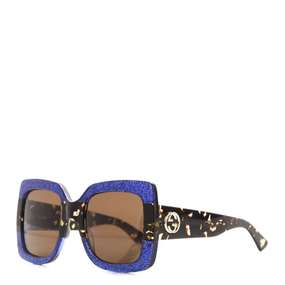 Gucci Square Frame GG0083S Sunglasses Glitter Blue Havana Brown 1 of 8