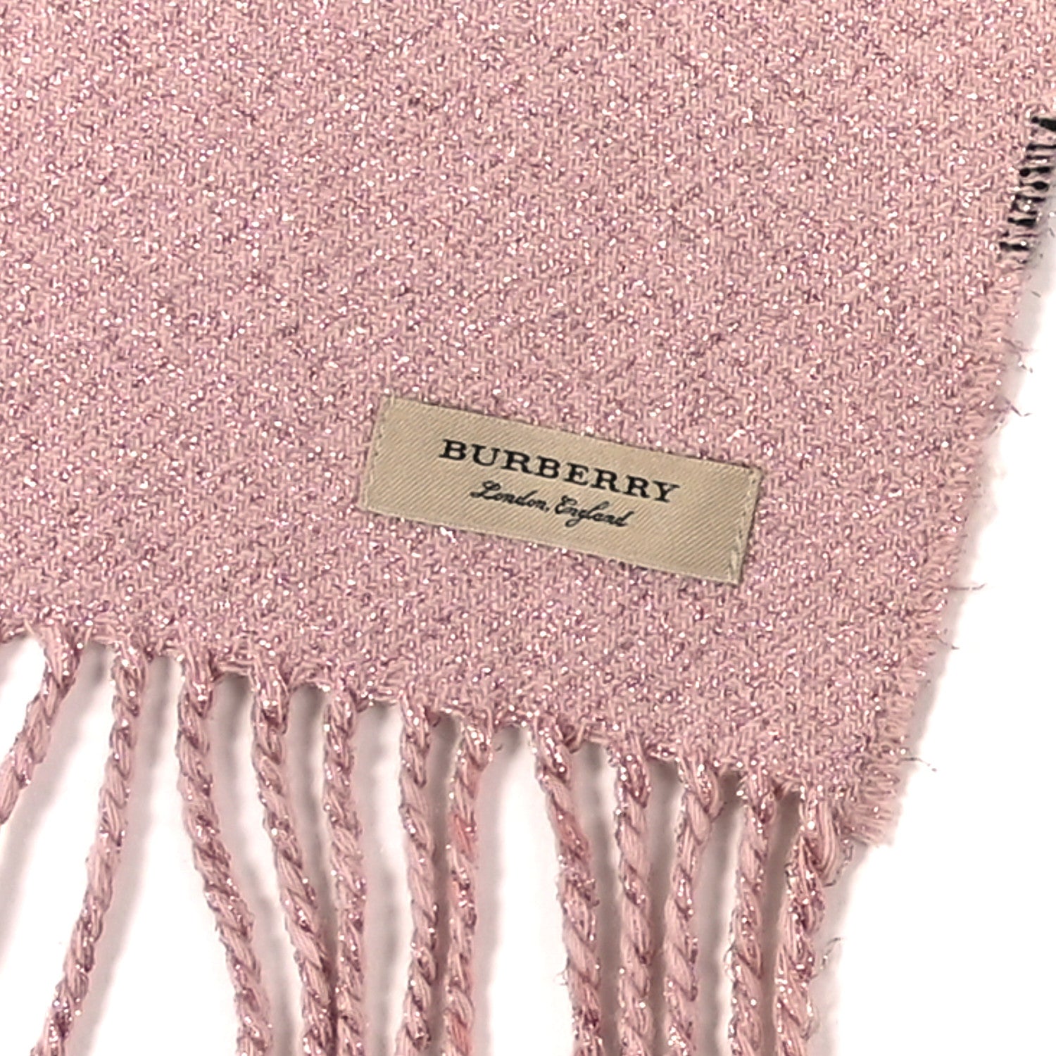 Burberry Cashmere Glitter Giant Heritage Check Fringe Scarf Ash Rose 3 of 3
