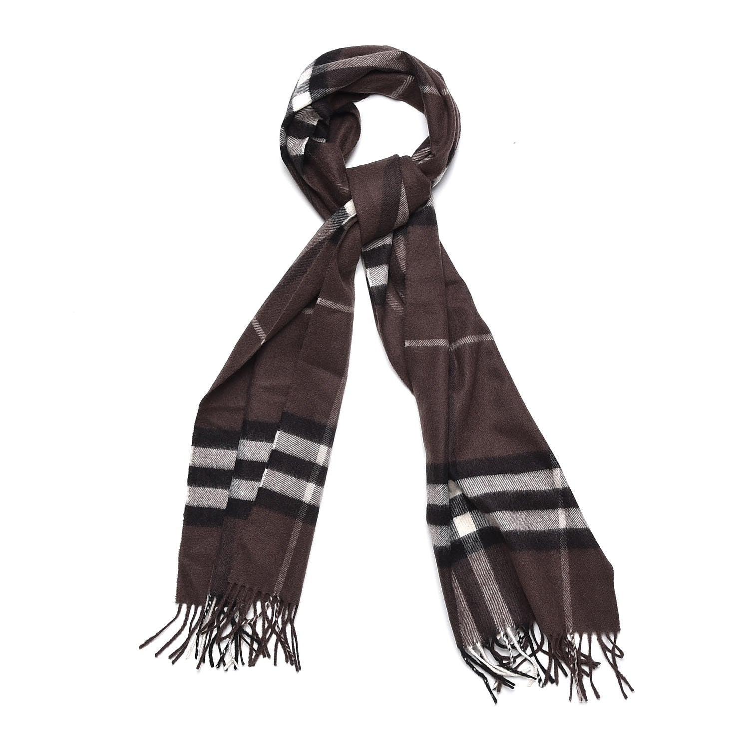 Burberry Cashmere Giant Check Fringe Scarf Bitter Chocolate 1 of 5