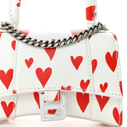 Balenciaga Smooth Calfskin Heart Hourglass Top Handle Bag Mini with Chain White Red 7 of 12