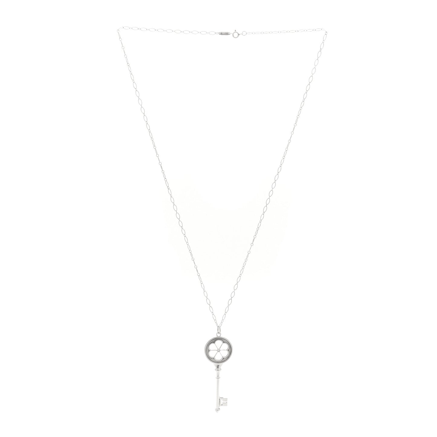 Sterling Silver Diamond Blossom Key Pendant Link Necklace