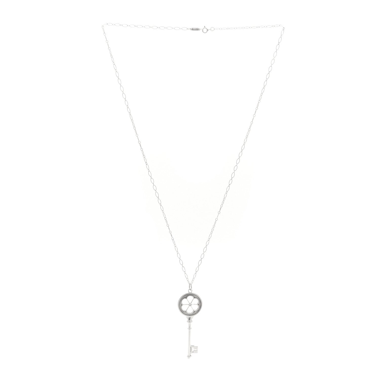 Tiffany Sterling Silver Diamond Blossom Key Pendant Link Necklace 3 of 6