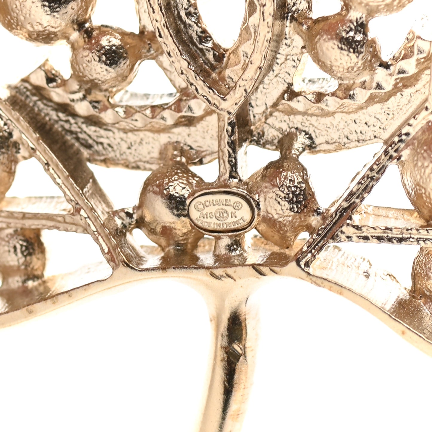 Pearl Crystal CC Leaf Brooch Gold