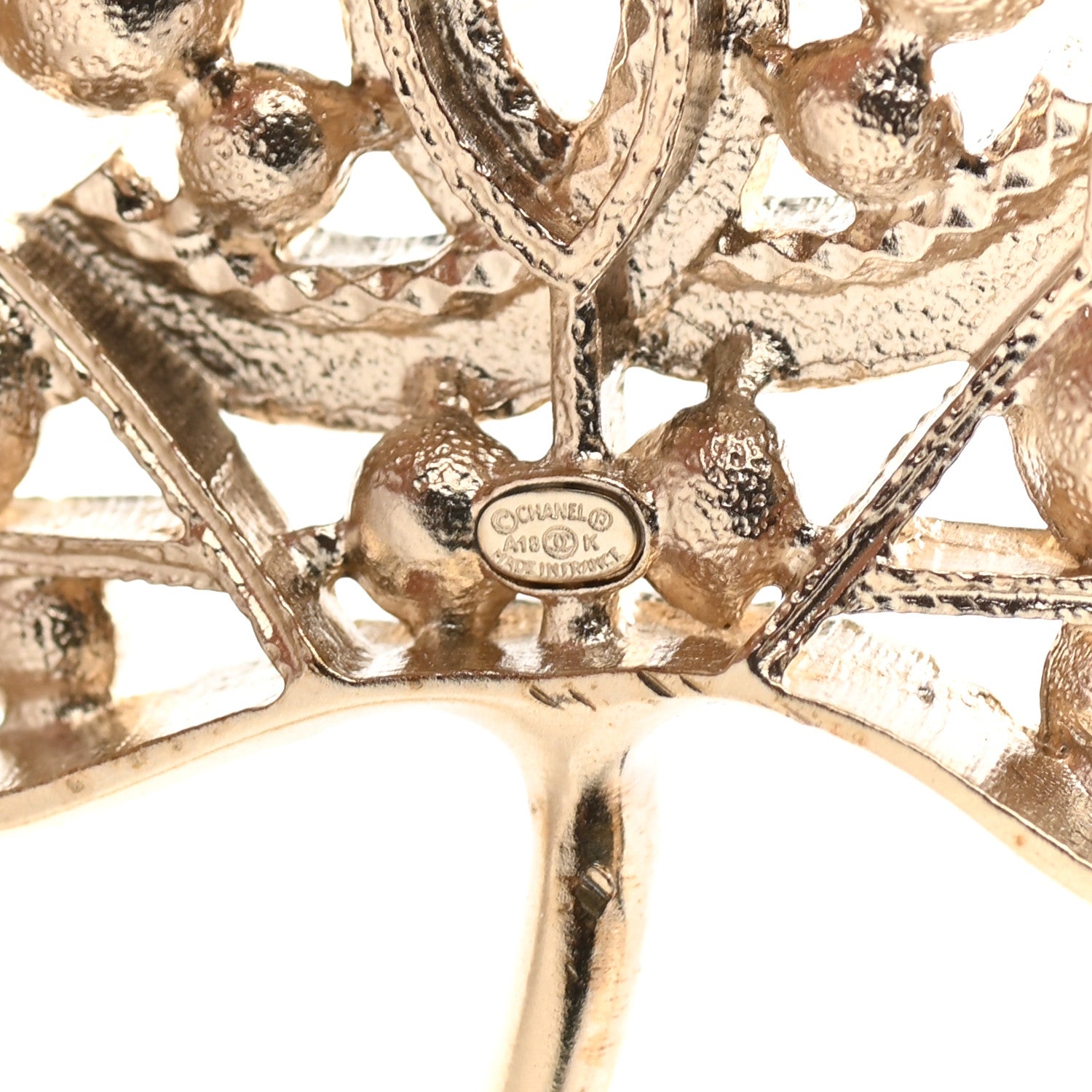 Chanel Pearl Crystal CC Leaf Brooch Gold 4 of 4
