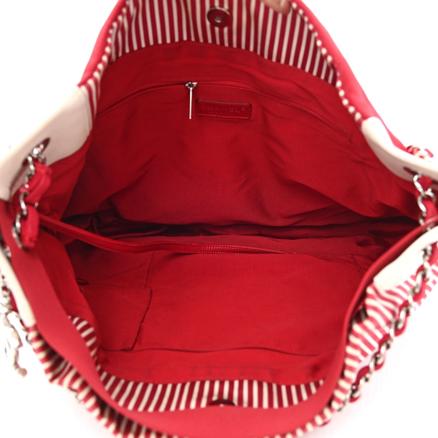 Striped Canvas Logo Tote Red