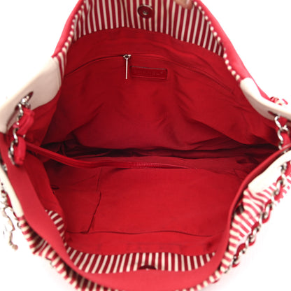 Chanel Striped Canvas Logo Tote Red 5 of 10