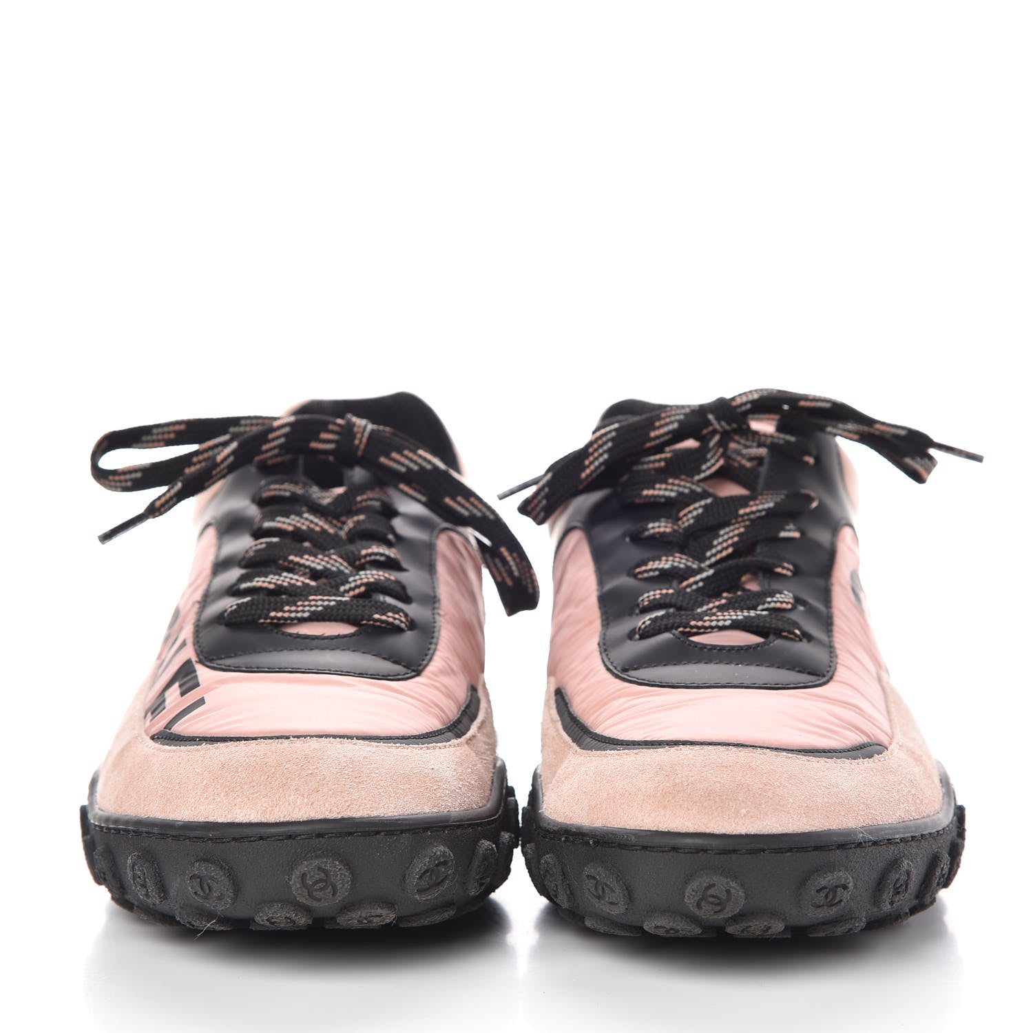 Chanel Nylon Calfskin Suede CC Womens Sneakers 38 Pink Black 2 of 9