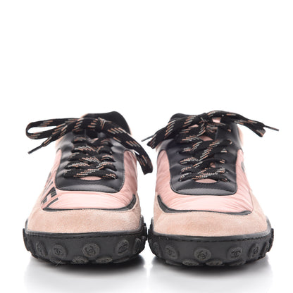 Chanel Nylon Calfskin Suede CC Womens Sneakers 38 Pink Black 2 of 9