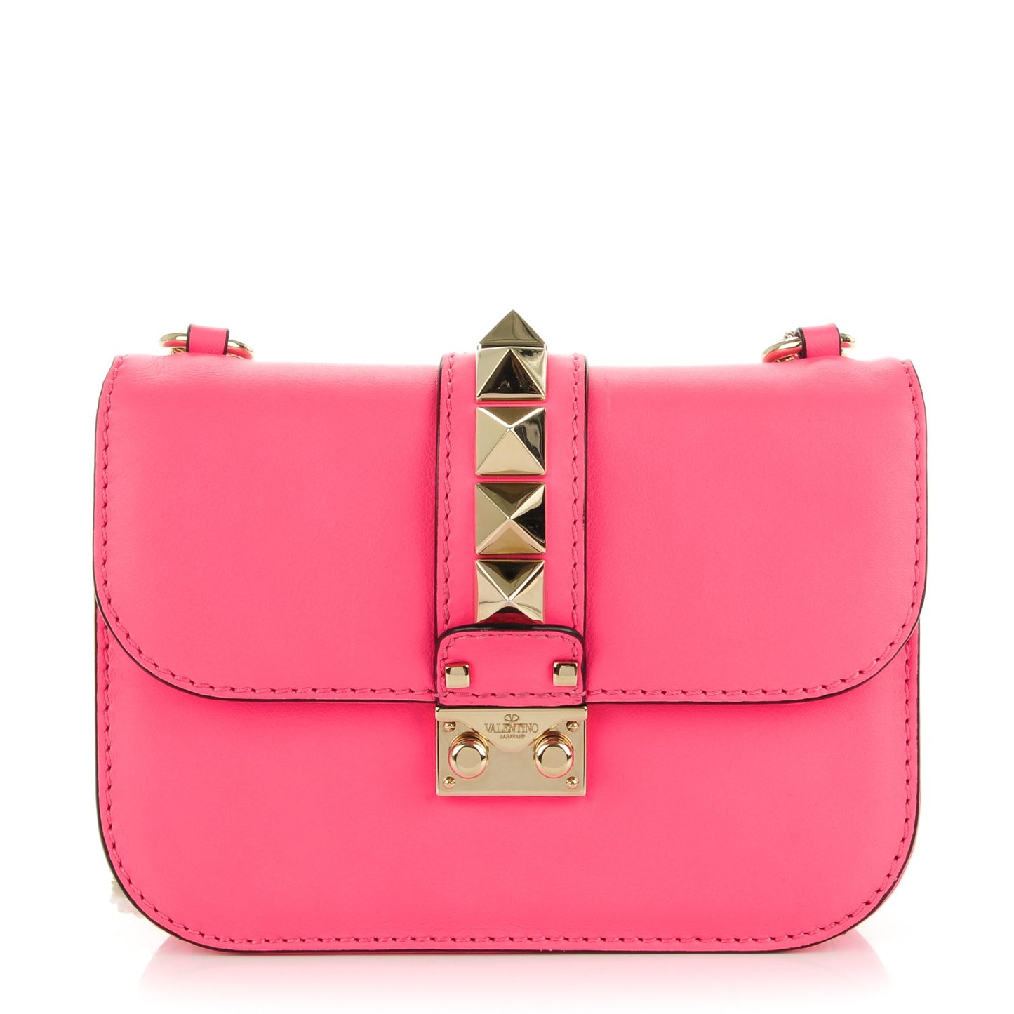 Vitello Small Glam Lock Rockstud Flap Fuxia Fluo