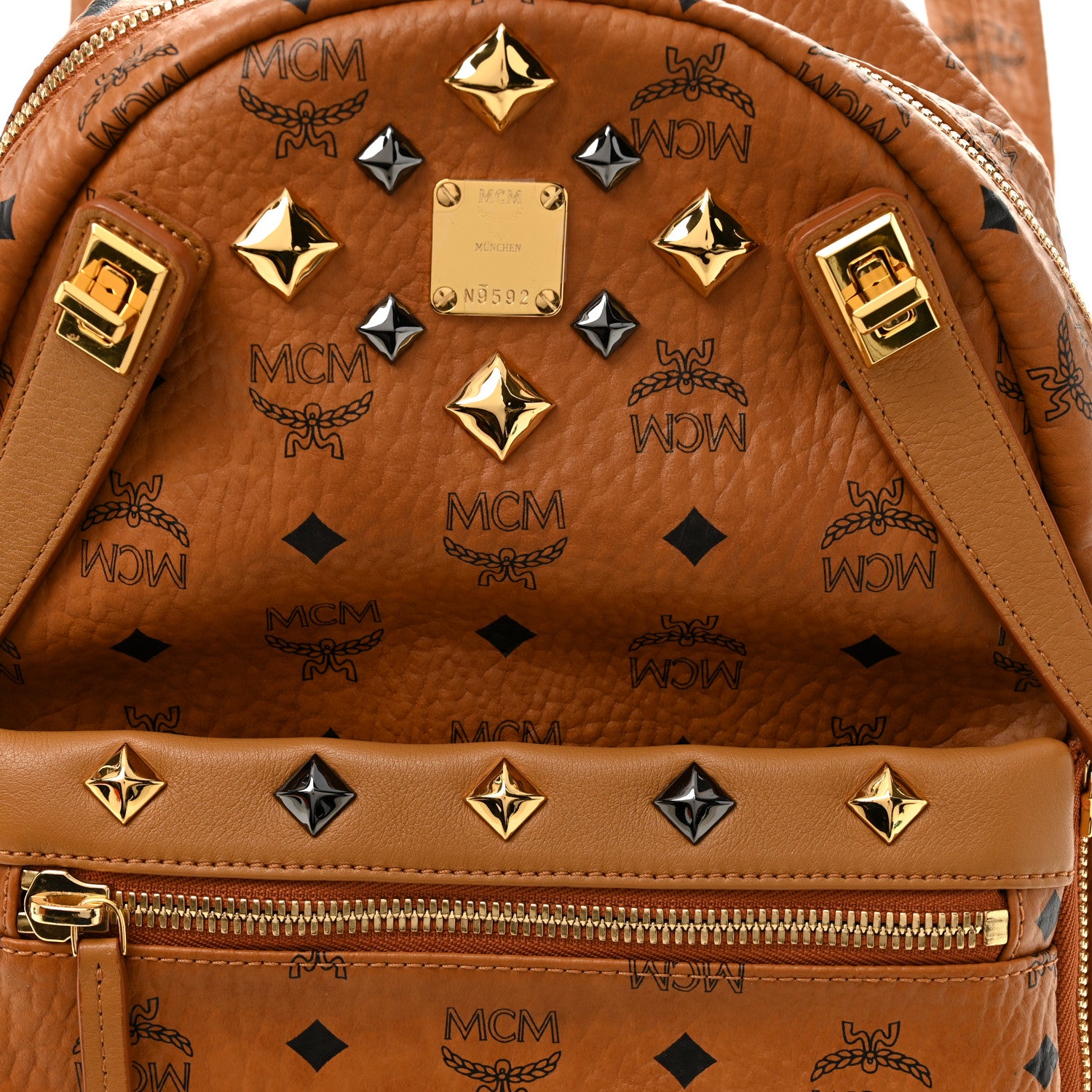 MCM Visetos Studded Small Dual Stark Backpack Cognac 1867901