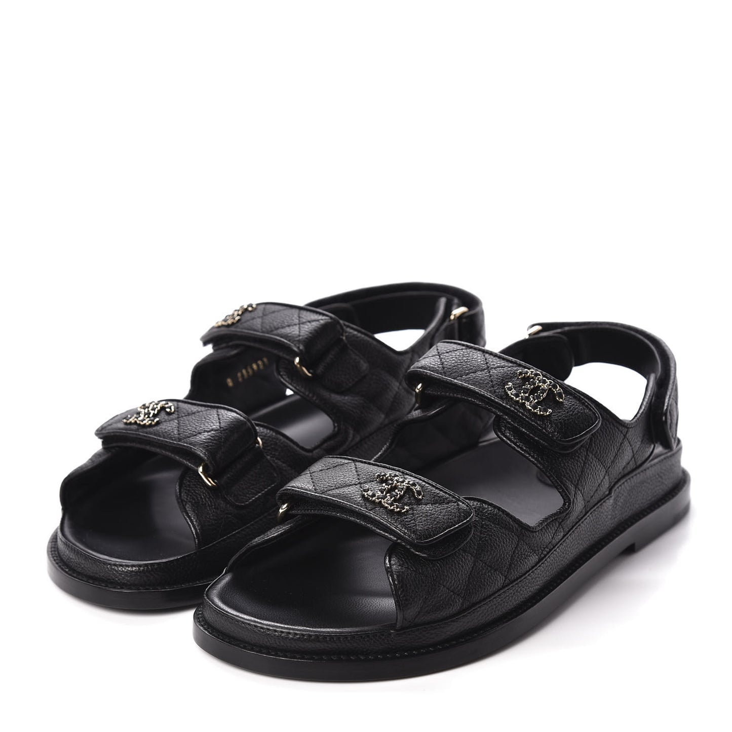 Grained Calfskin Velcro Dad Sandals 40 Black