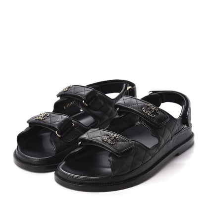 Chanel Grained Calfskin Velcro Dad Sandals 40 Black 3 of 10