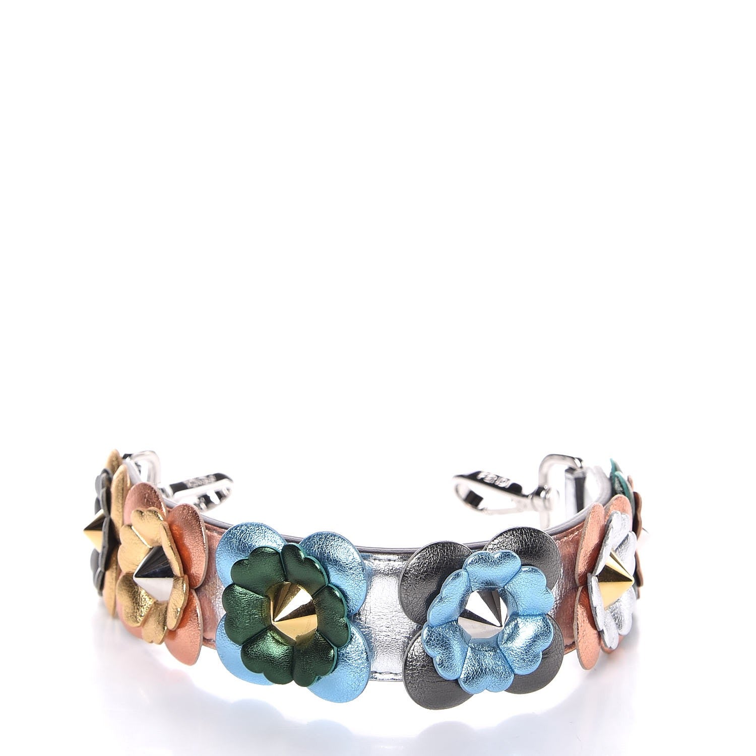 Fendi Vitello Catalan Mirror Flowerland Studded Mini Strap You Argento Multicolor 1 of 5