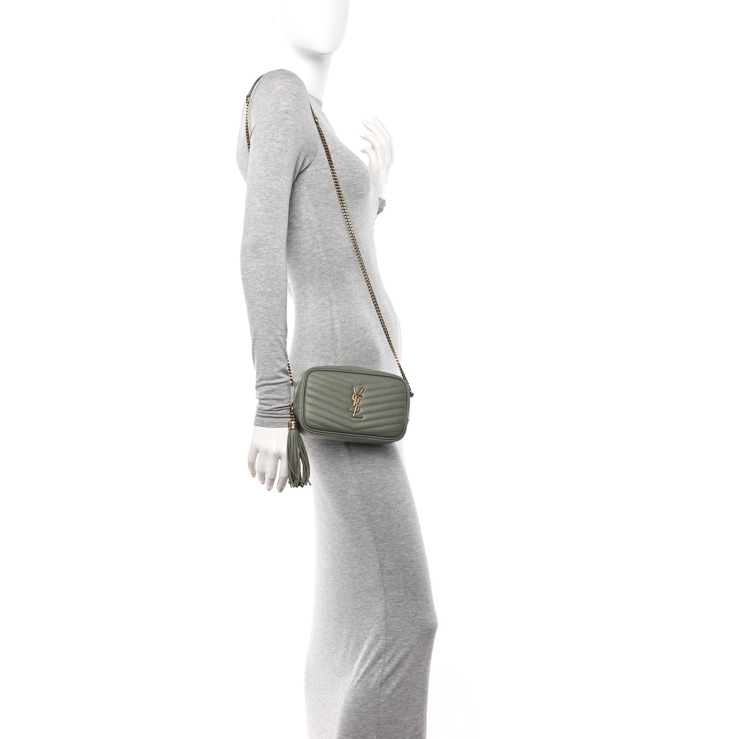 Saint Laurent Grain De Poudre Matelasse Monogram Mini Lou Camera Bag Light Sage 2 of 11