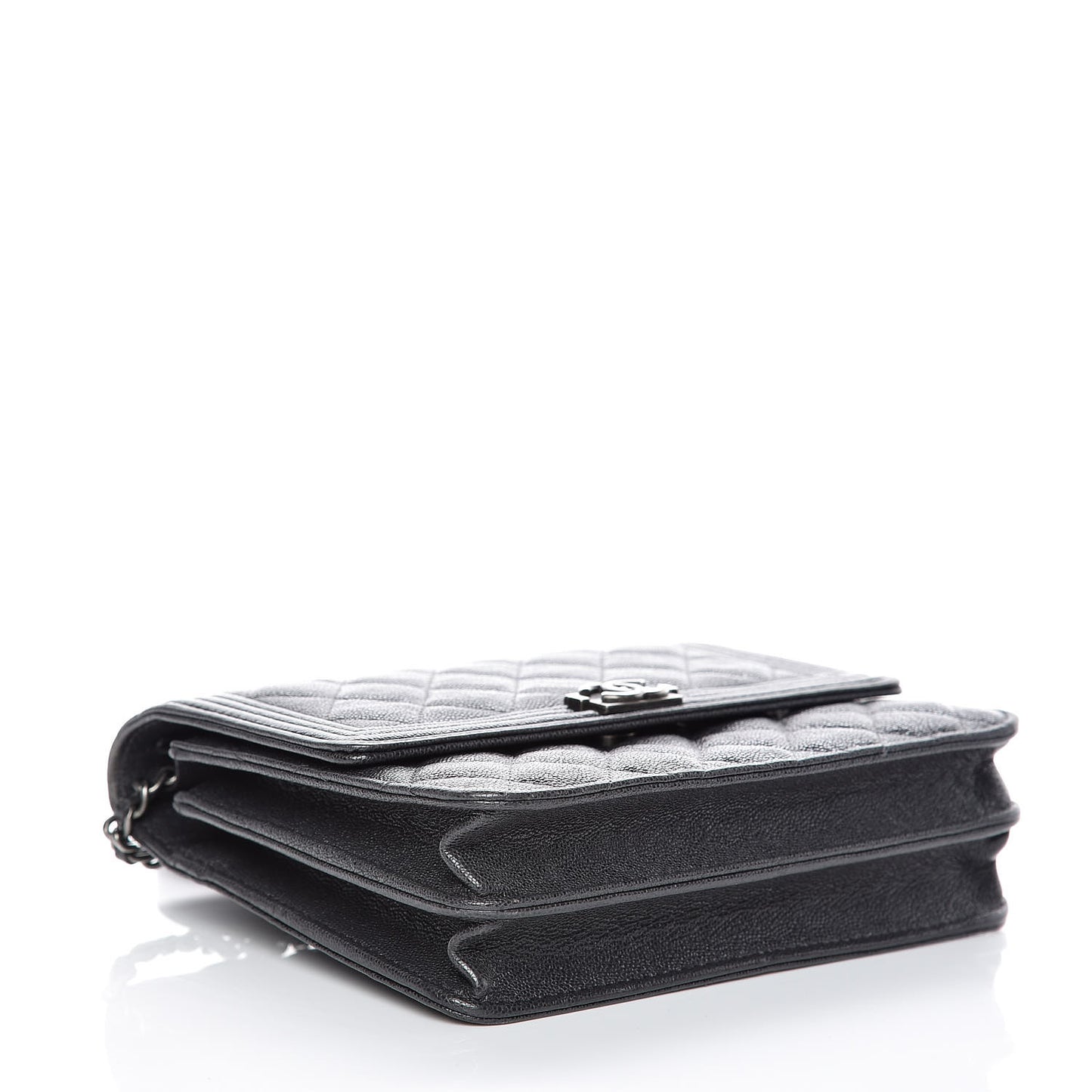 Caviar Quilted Square Boy Wallet On Chain WOC Charcoal