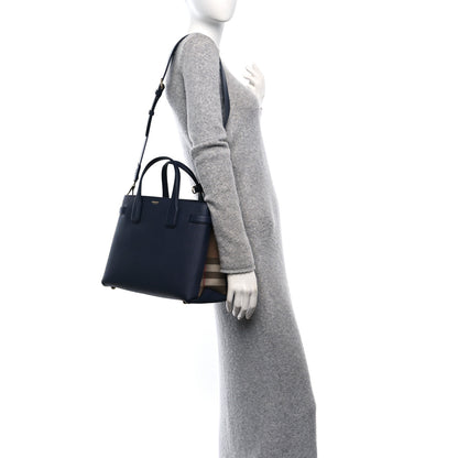 Burberry Derby Calfskin Vintage Check Medium Banner Tote Regency Blue 3 of 10