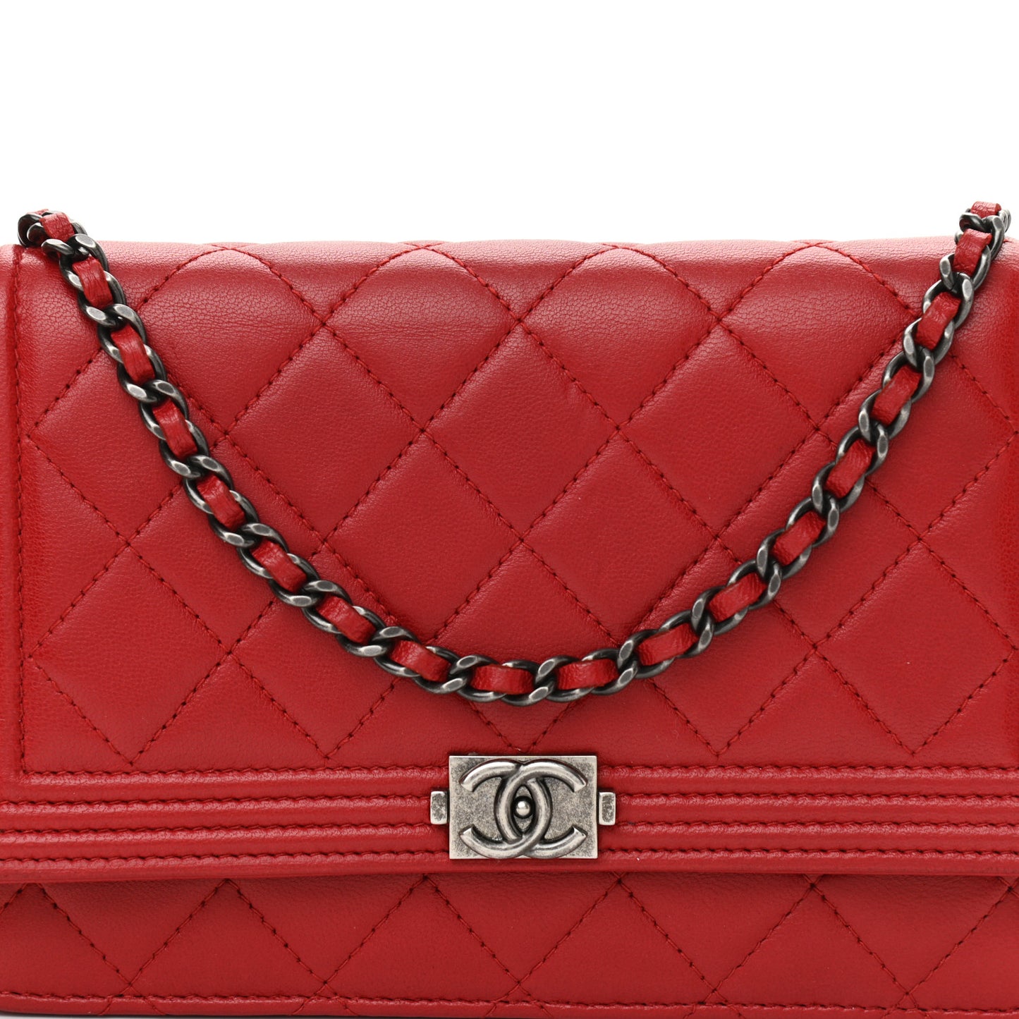 Lambskin Quilted Boy Wallet On Chain WOC Red