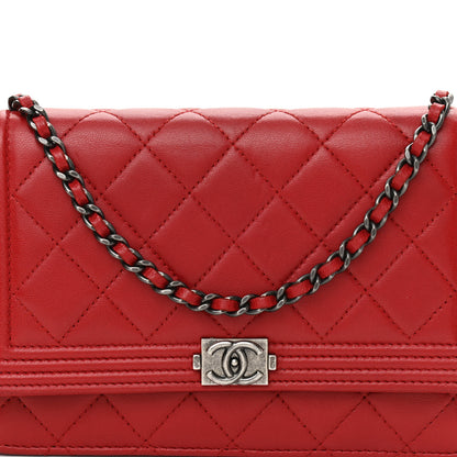 Chanel Lambskin Quilted Boy Wallet On Chain WOC Red 9 of 11