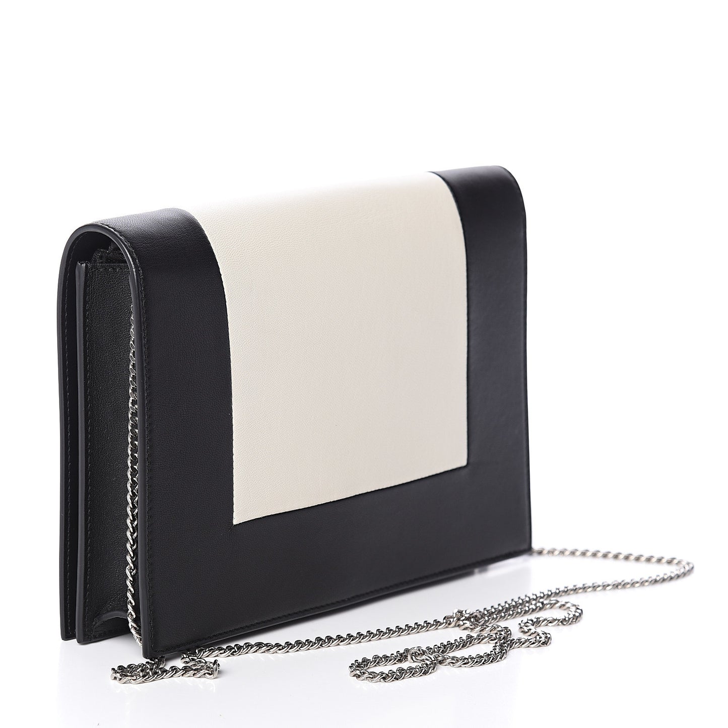 Smooth Lambskin Frame Evening Chain Clutch Black White
