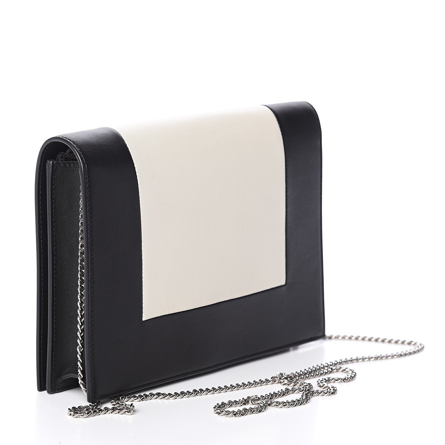 Celine Smooth Lambskin Frame Evening Chain Clutch Black White 2 of 7