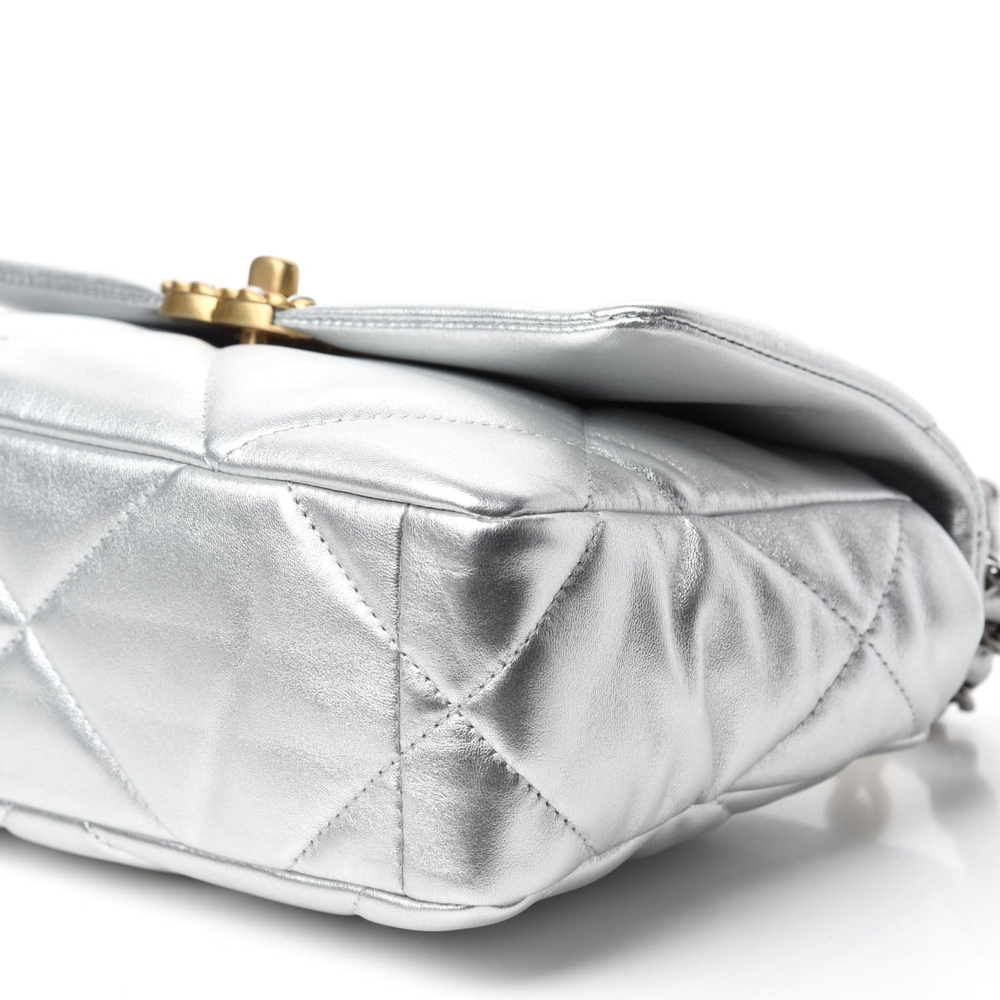 Metallic Lambskin Quilted Medium Chanel 19 Flap Silver