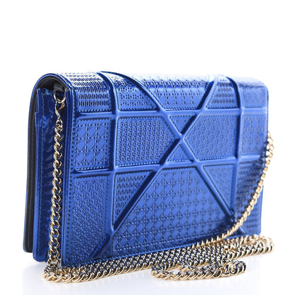 Christian Dior Metallic Patent Micro-Cannage Diorama Wallet on Chain Pouch Mirror Blue 3 of 9