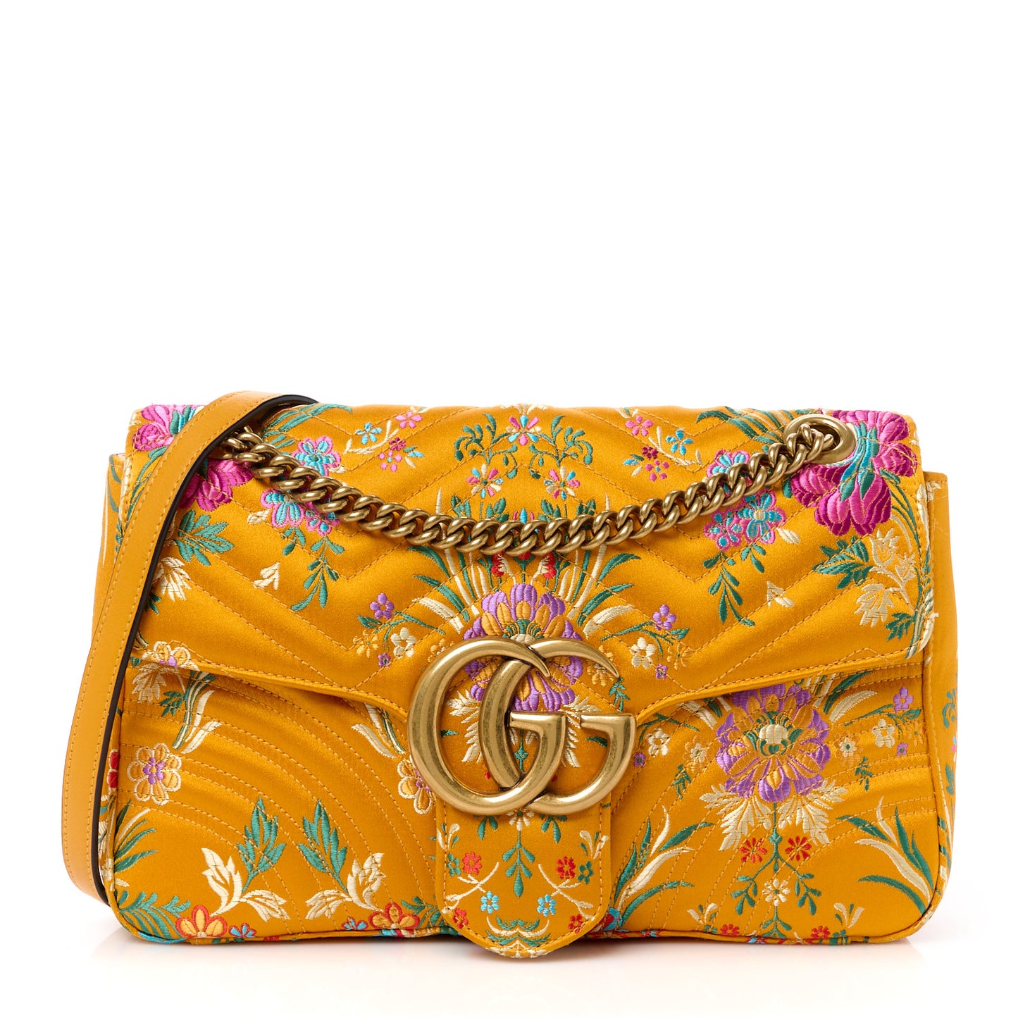 Jacquard Matelasse Floral Medium GG Marmont Shoulder Bag Yellow