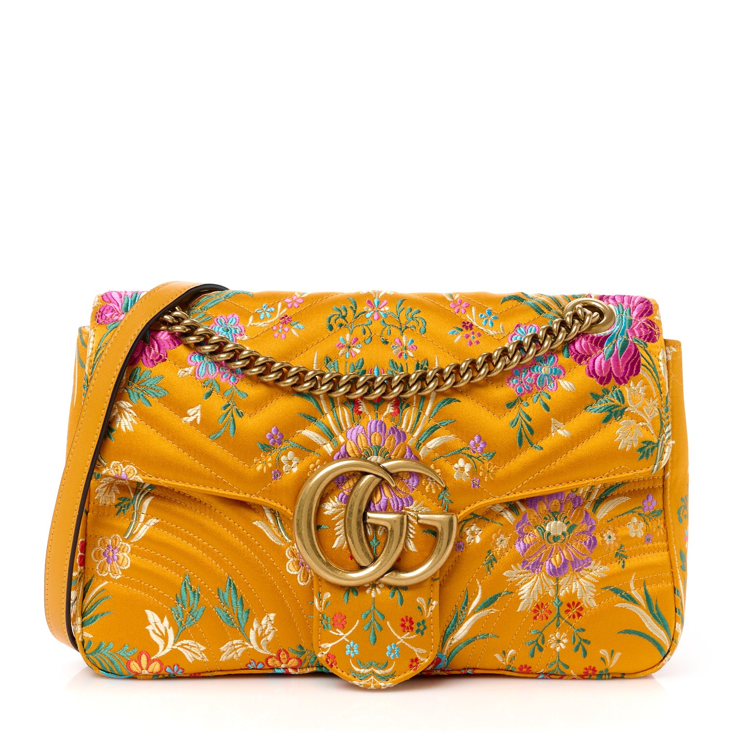 Gucci Jacquard Matelasse Floral Medium GG Marmont Shoulder Bag Yellow 1 of 12