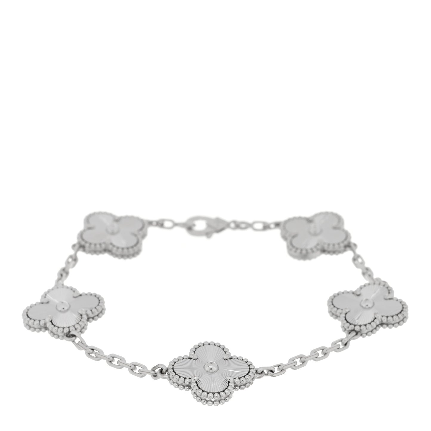 18K White Gold 5 Motifs Guilloche Vintage Alhambra Bracelet