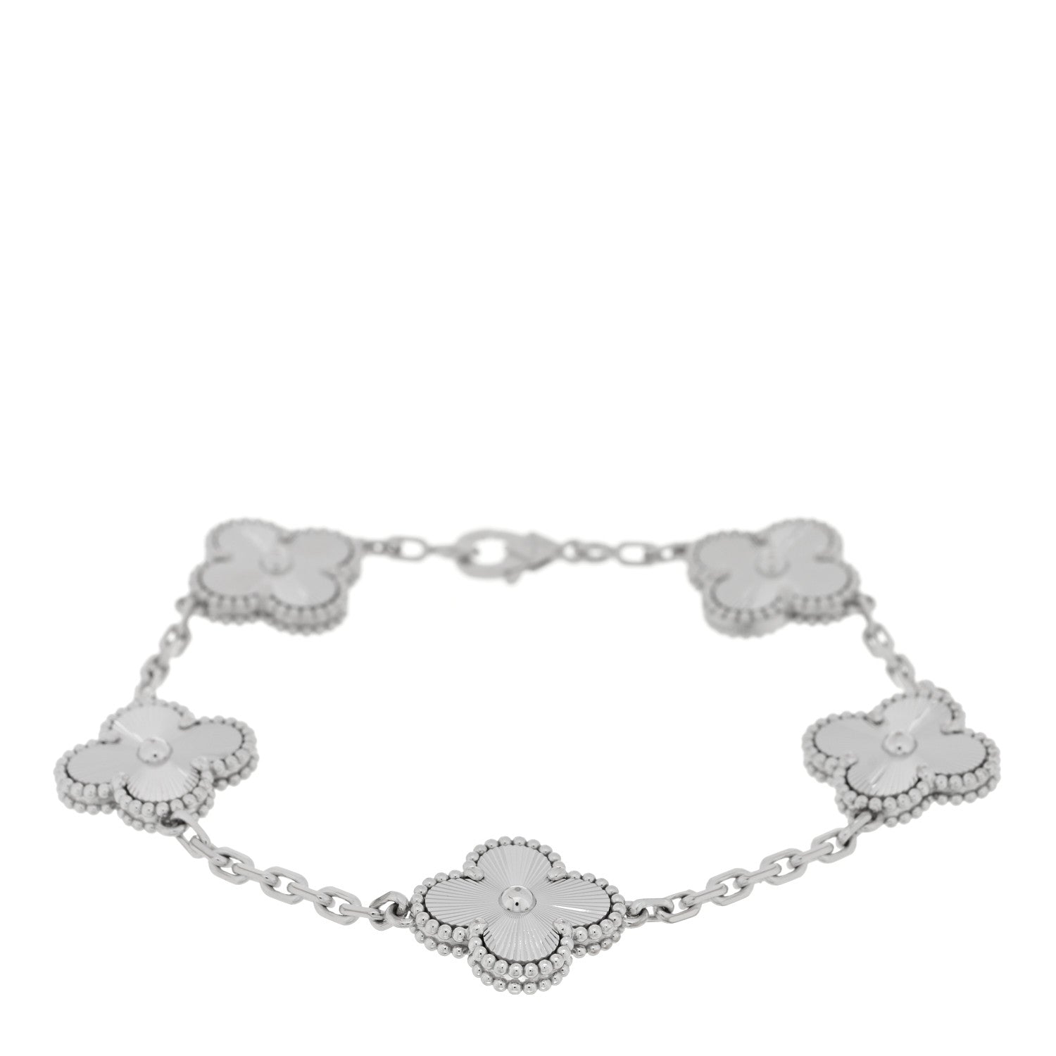 Van Cleef & Arpels 18K White Gold 5 Motifs Guilloche Vintage Alhambra Bracelet 1 of 4