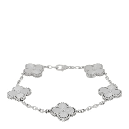 Van Cleef & Arpels 18K White Gold 5 Motifs Guilloche Vintage Alhambra Bracelet 1 of 4