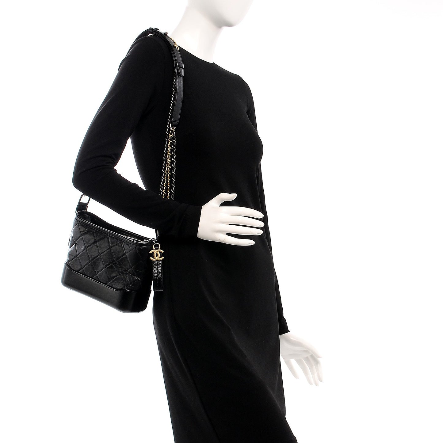 Aged Calfskin Quilted Small Gabrielle Hobo Black
