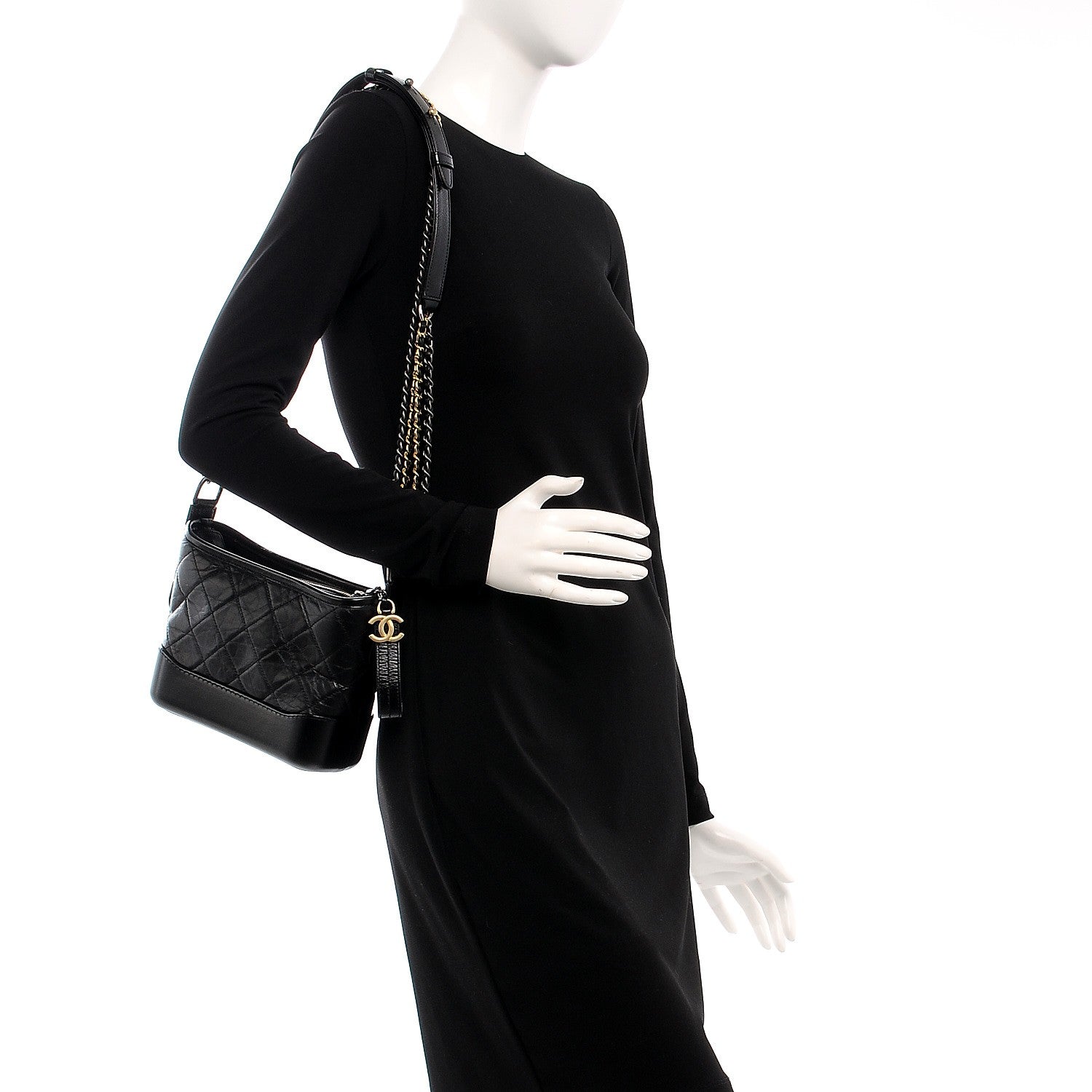 Chanel Aged Calfskin Quilted Small Gabrielle Hobo Black 2 of 14