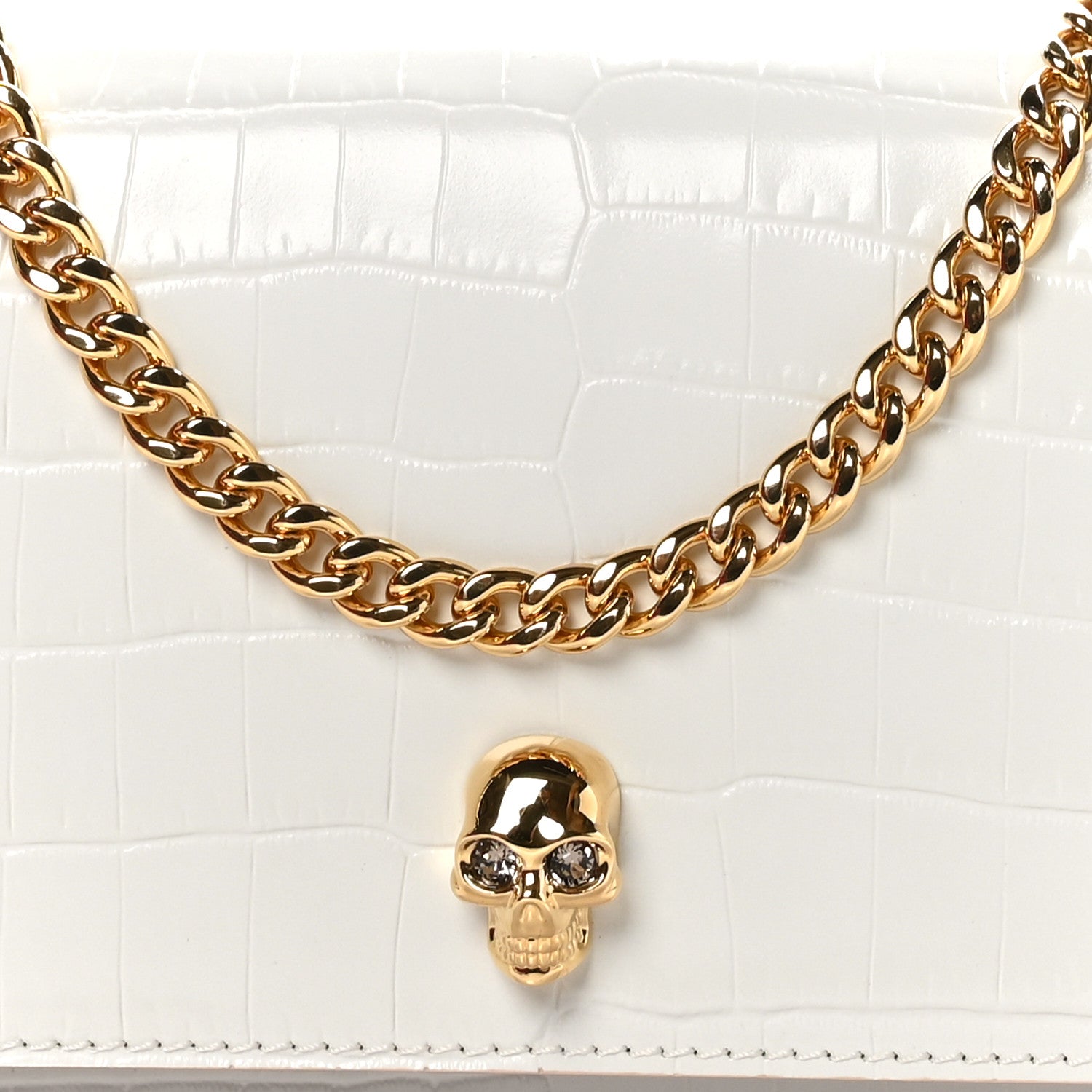 Alexander McQueen ALEXANDER MCQUEEN Calfskin Crocodile Embossed Skull Mini Crossbody Bag White 5 of 9