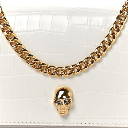 Alexander McQueen ALEXANDER MCQUEEN Calfskin Crocodile Embossed Skull Mini Crossbody Bag White 5 of 9