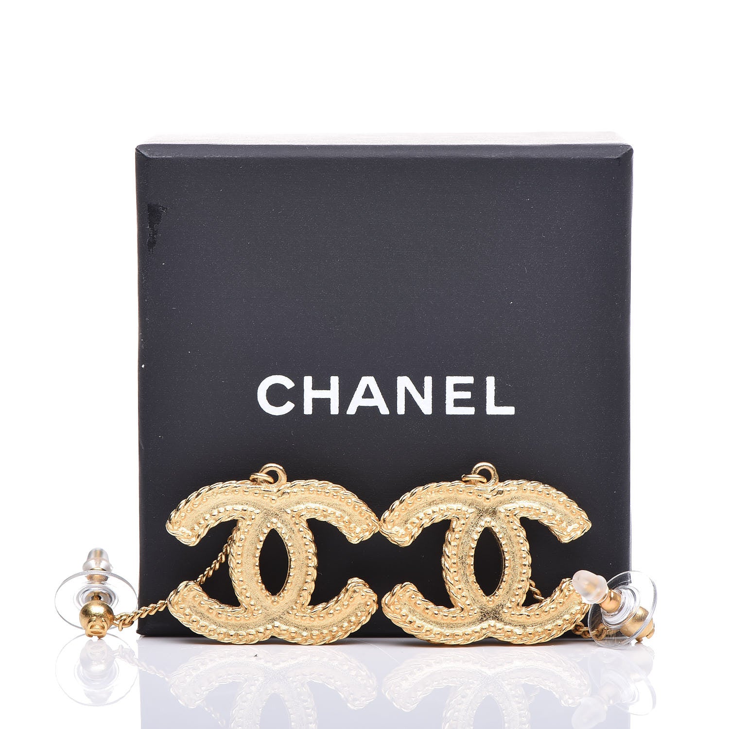 Chanel CC Drop Earrings Matte Gold 5 of 5