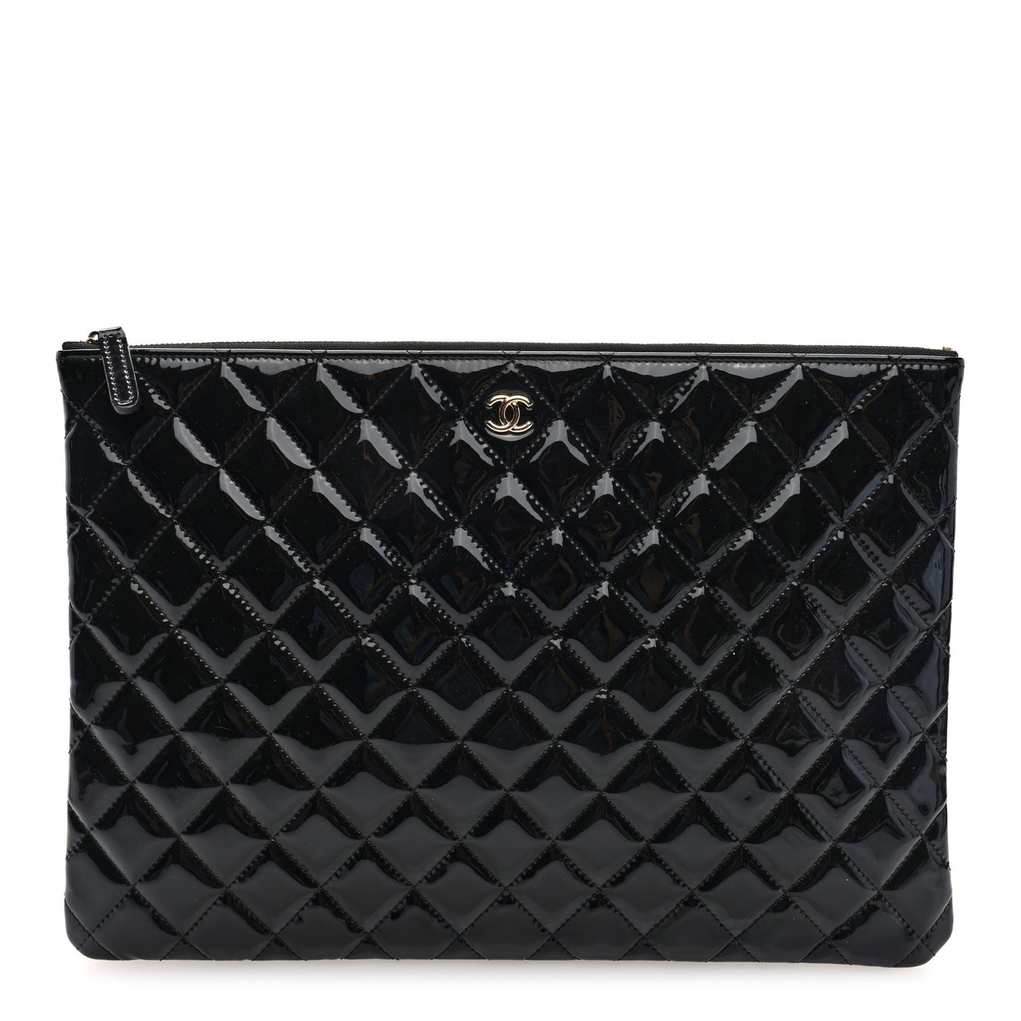 Patent Calfskin Quilted Large Cosmetic Case Black