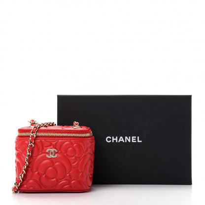 Chanel Lambskin Camellia Embossed Mini Vanity Case With Chain Red 10 of 10
